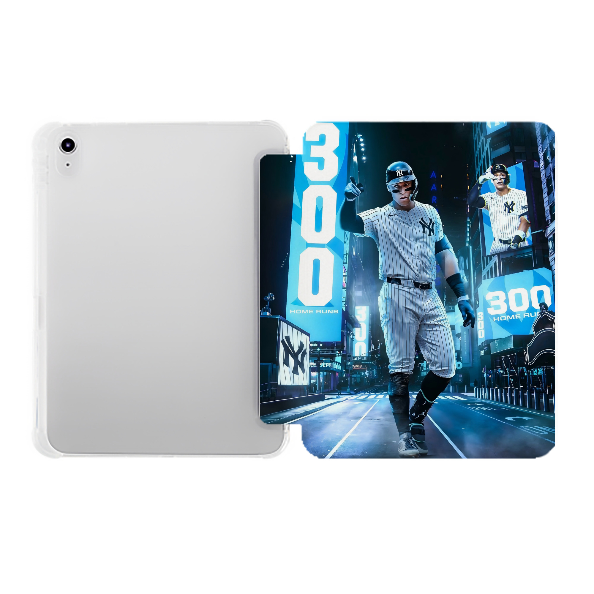 Aaron Judge 300 Home Runs 2 Premium Tri-Fold PU Leather & Silicone IPad Case With Pencil Slot – Fits 9.5,10.5,10.9 – Adjustable Stand, Slim, Protective